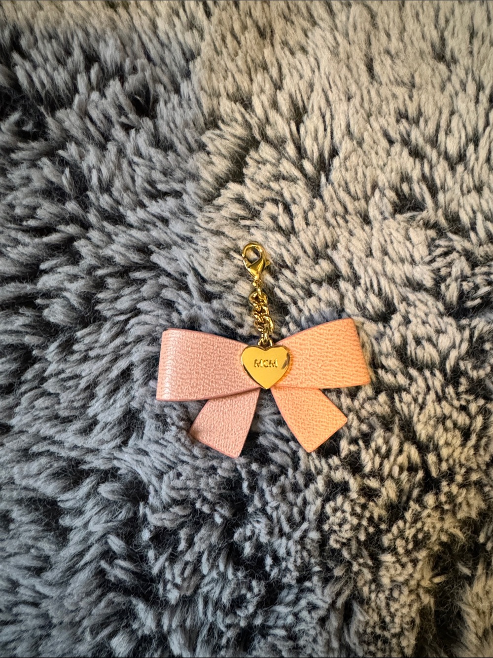 MCM Pink Leather Bow Key Charm with Gold Heart
